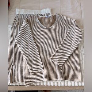 Polagram Cream and Brown Striped Midi Skirt